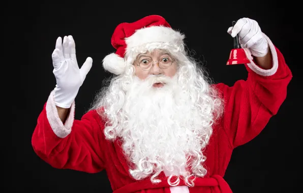 Pose, hands, glasses, Christmas, New year, gloves, black background, Santa Claus