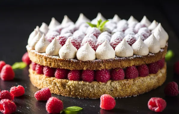 Raspberry, cake, meringue