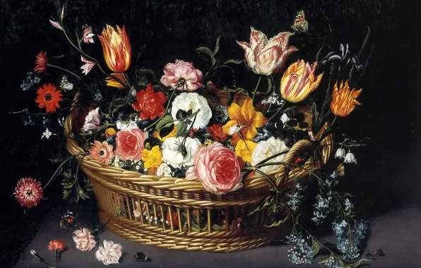 Picture picture, still life, Jan Brueghel the younger, Basket with Flowers