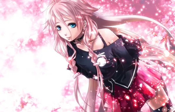 Picture girl, anime, petals, Sakura, art, braids, vocaloid, asagi516