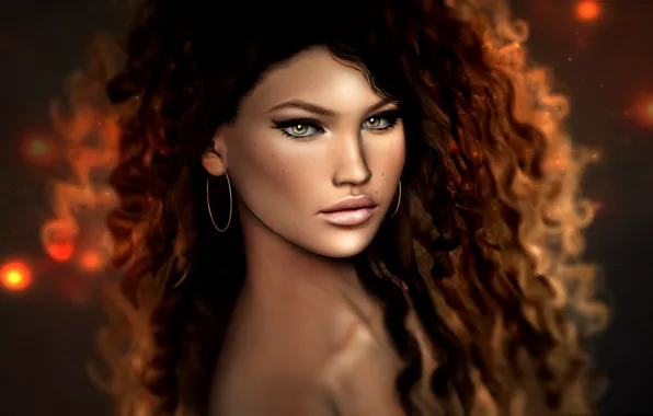 Girl, the dark background, makeup, hairstyle, curls, rendering