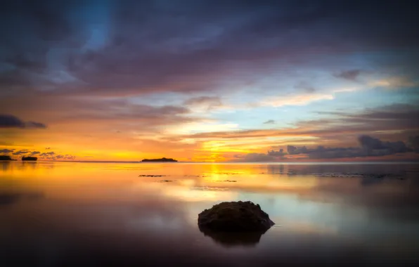 Sea, the sky, sunset, stones