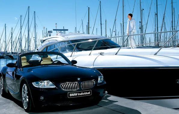 Yacht, BMW, pier, convertible, Z4, individual