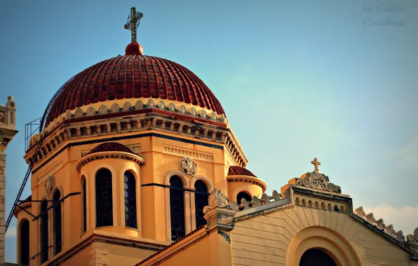 The sky, blue, cross, Church, Greece, dome