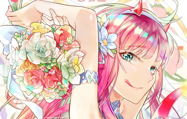 Girl, flowers, Darling In The Frankxx, Cute in France