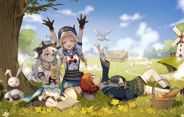 Birds, Park, girls