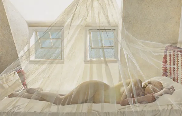 Picture Girl, Sleeping, Picture, Windows, Bed, Andrew Wyeth, Naked, American Realist artist