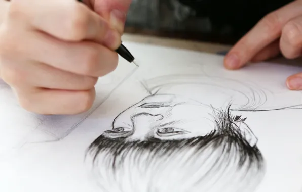 White, black, child, artist, drawing, fingers