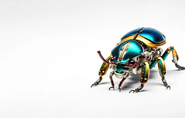 Robot, beetle, technology, white background, insect, AI art, neural network, micro robot