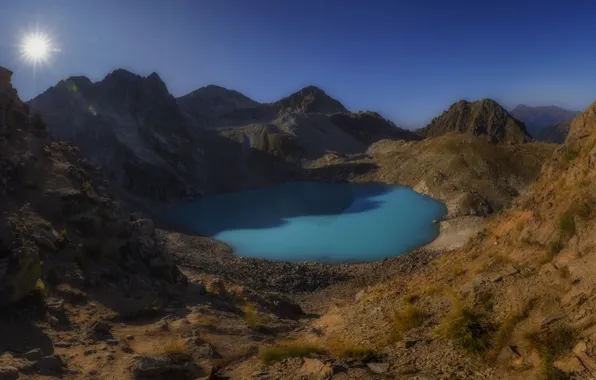 Picture the sun, rays, landscape, mountains, nature, The Caucasus, Arkhyz, Sofia Lake