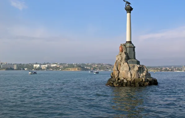 Picture water, the city, hero, Russia, Crimea, The black sea, Sevastopol, monument to the scuttled ships
