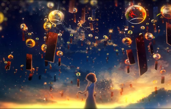 Picture the sky, girl, sunset, bells, Y_Y