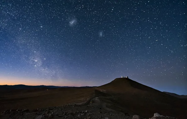 The sky, stars, night, desert, The milky way, Chile, Atacama, The Magellanic clouds