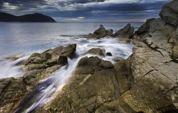 Sea, clouds, stones, rocks