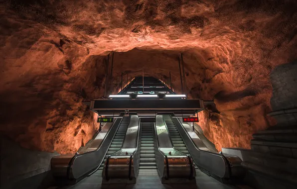 Metro, mountain, subway, Stockholm, Radhuset T-bana