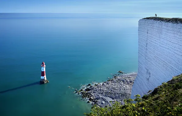 Picture sea, shore, lighthouse, England, United Kingdom, Beachy Head