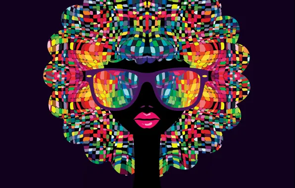 Picture girl, mosaic, glasses, lips, colorfull