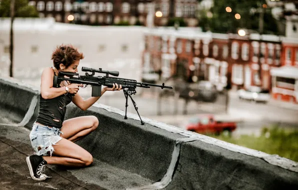 Picture roof, girl, weapons