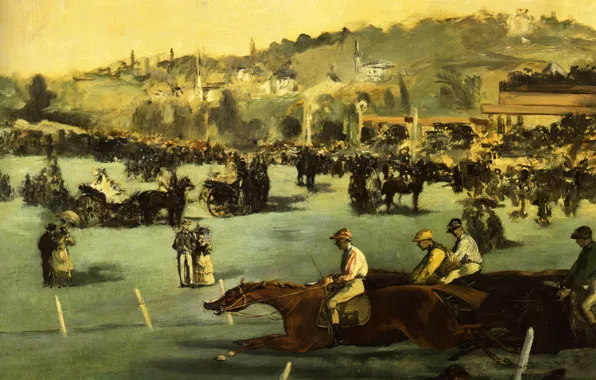 Picture landscape, picture, horse, jockey, genre, Edouard Manet, Races in the Bois de Boulogne