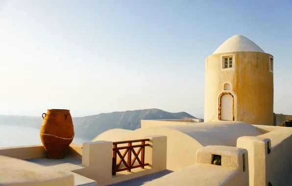 Sky, Europe, mountain, hill, shore, Santorini, Greece, structure