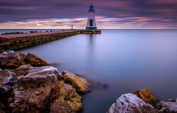 Picture the city, lake, lighthouse, morning, excerpt, Canada, Ontario, province