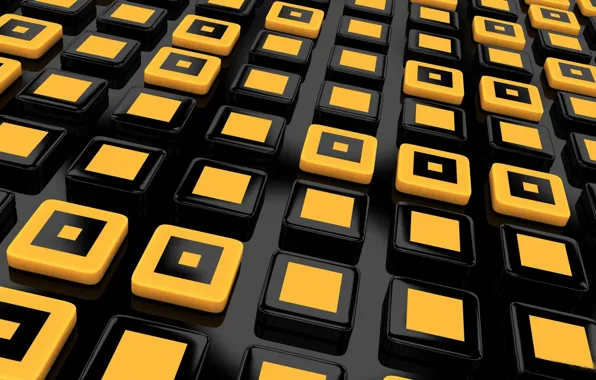 Cubes, black background, yellow