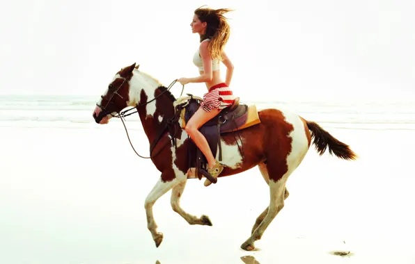 Model, horse, gallop, romantic, extremely