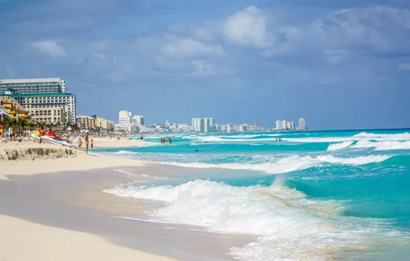 Sand, sea, wave, beach, summer, the sky, clouds, blue