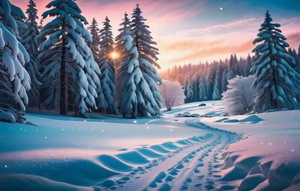 Winter, forest, snow, ate, Christmas, New year, tree, Christmas trees