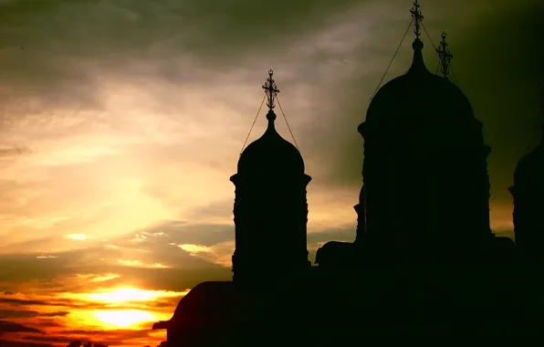 The sky, clouds, sunset, the evening, Church, temple, the monastery