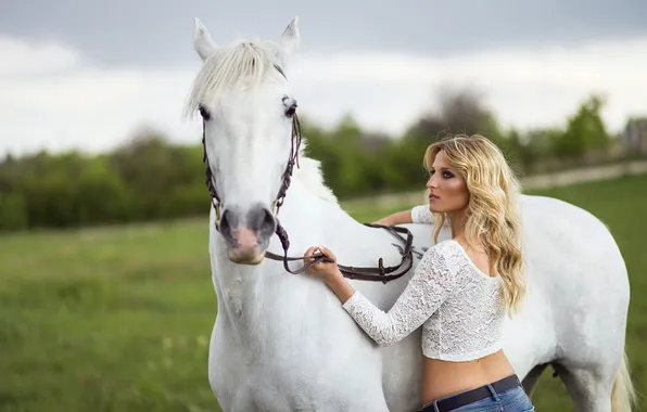 Girl, background, horse
