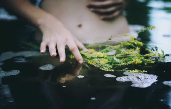 Water, girl, flowers