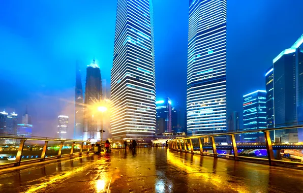 China, China, Hong Kong at night, light trails in Shanghai, Hong Kong at night, light …