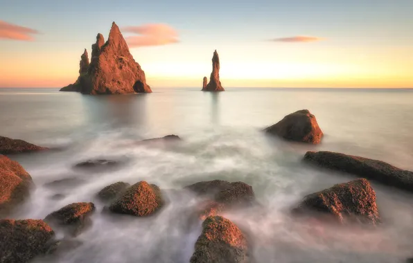 Stones, the ocean, rocks, shore, morning