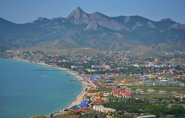 Sea, mountains, the volcano, Russia, Crimea, Karadag, Koktebel