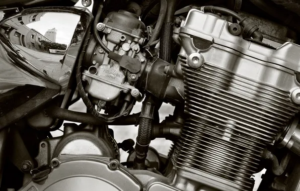 Engine, motorcycle, chrome, closeup