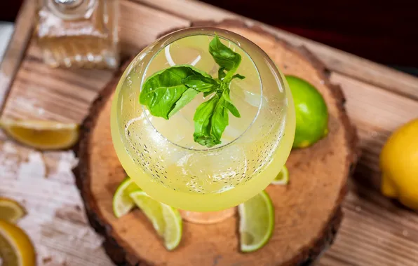 Lemon, glass, juice, cocktail, lime, drink, Basil