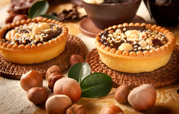 Chocolate, sweets, cake, nuts, dessert, forest, tartlets