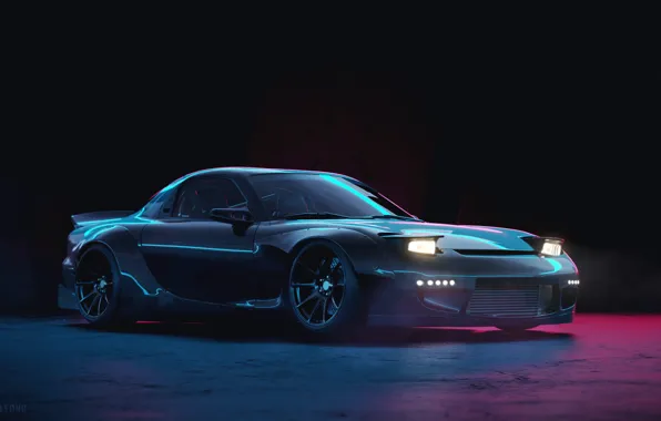 mazda rx 7 fd with pop up headlights, cinematic, long | Stable Diffusion