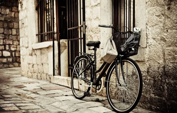 Bike, the city, photo, wall, Sepia, Europe