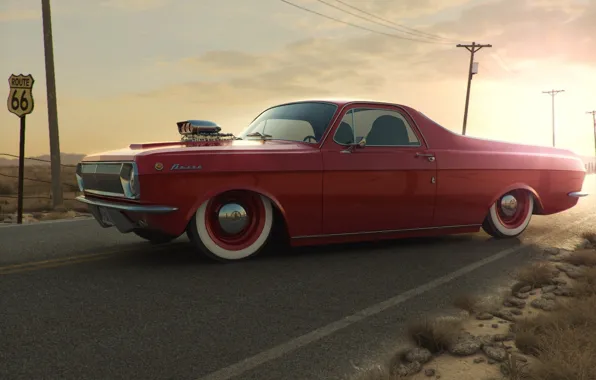 Sunset, tuning, red, pickup, Volga