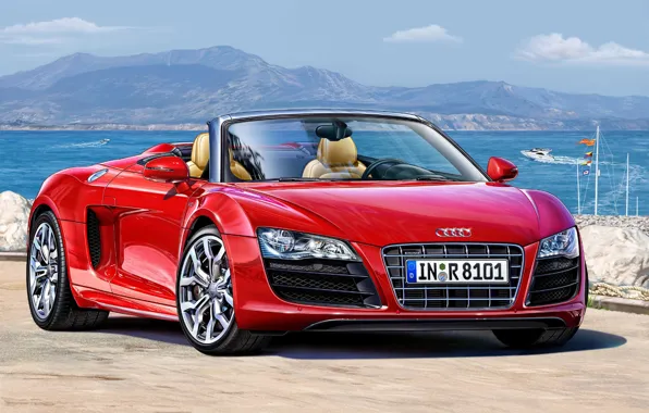 Picture machine, red, Audi, art, supercar, Spyder, sports, power
