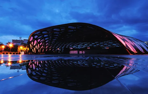 Lights, the building, the evening, Playground, building