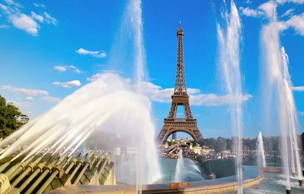 Paris, France, Eiffel Tower and Fountain