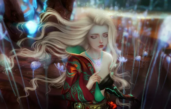 Picture girl, magic, hair, fantasy, art, blonde