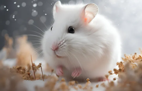 White, hamster, rodent, hamster, AI art, neural network, the art of artificial intelligence