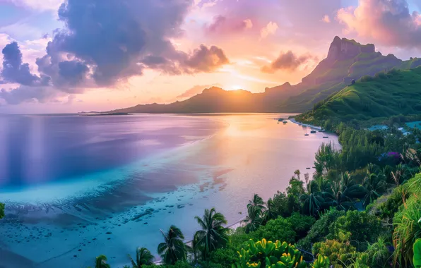 Sea, mountains, AI art, neural network