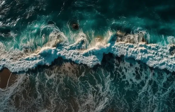 Sea, wave, landscape, nature, shore, surf, digital art, AI art