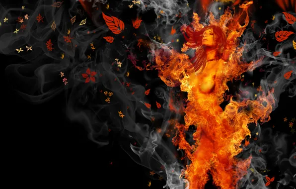 Picture fire, girl, photoshop