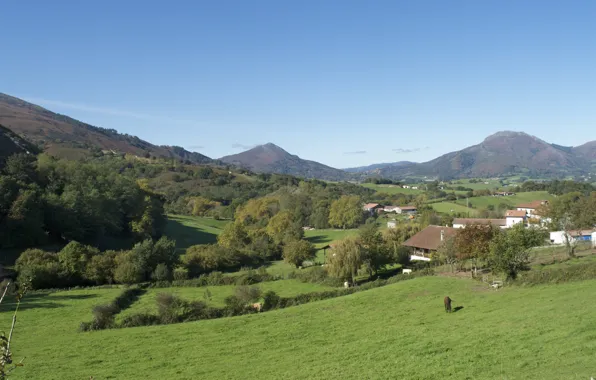 Picture mountains, field, village, Spain, mountains, fields, village, Spain